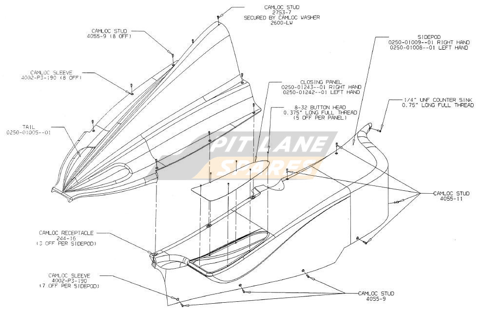 SIDEPOD AND TAIL ASSY Diagram